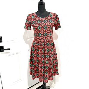 LuLaRoe Amelia short sleeves Patterned Midi Dress M